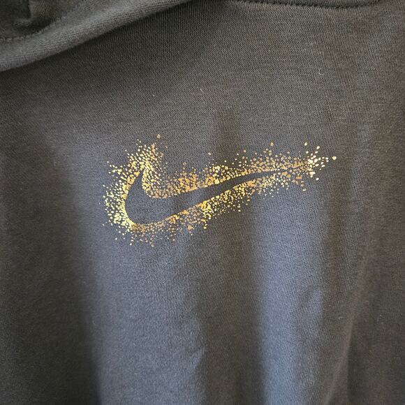 Nike Women's Crop Pullover Black Gold Hoodie DQ6776-010 Large - Picture 3 of 8